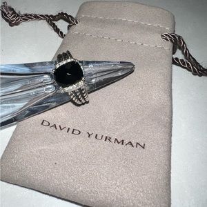 David Yurman Petite Wheaton Ring - Sterling Silver - Black Onyx - Pavé Diamonds